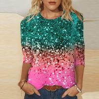 ราคา เสื้อเสื้อยืดคอกลมแฟชั่นแขนสามส่วนของผู้หญิงเสื้อยืดพิมพ์ลายลำลองเสื้อยืดสำหรับผู้หญิง (20248744715)