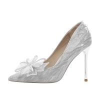 ราคา รองเท้าส้นสูงโบว์สีเงินคริสตัลผู้หญิงส้นเข็มสไตล์นางฟ้ารองเท้าแต่งงานฝรั่งเศสสีทองสำหรับเพื่อนเจ้าสาว (20833175658)