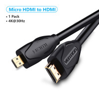 ราคา Vention Micro HDMI เป็นสาย HDMI Mini HDMI To สาย HDMI ชุบทอง HDMI 1 4V 1080P สายอะแดปเตอร์ HDMI อย่างดีสูงสำหรับแท็บเล็ตโทรได้ HDTV กล้อง Sony GoPro Proyektor แท็บเล็ต Telegenggam HDTV Mini HDMIz (178