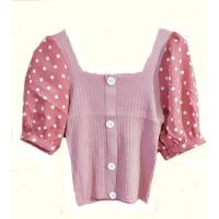 ราคา เสื้อไหมพรมครอปแฟชั่น คอเหลี่ยม แขนสั้นลายจุด (11698579769)