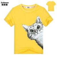 ราคา Kids Summer Cartoon Animal Cat Print Casual Short Sleeve T Shirt Top Blouse (16522313914)