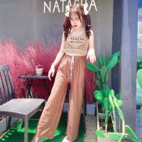 ราคา Set 2ชิ้น ชุดเซต เสื้อสายเดี่ยว ตาข่าย ซีทรู และ กางเกงขายาว (15862484712)