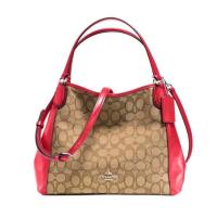 ราคา กระเป๋า COACH แท้ ผ้าลาย SIGNATURE สายหนังแท้ มีสายยาว COACH 36370 Edie Shoulder Bag 28 Signature Jacquard Handbag True Red (21366173581)