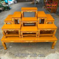 ราคา HNGM โต๊ะหมู่บูชาไม้สักทั้งชุดรวมฐาน แกะสลักลายดอกไม้ สีทอง หมู่ 9 หน้า 9 150 80 106 ซม ก ลึก ส ไม้สักคัดเกรดสีย้อม อิฐ (18879421399)