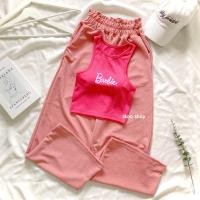 ราคา ชุดเซต2ชิ้น เสื้อกล้าม สกรีนBarbie กางเกงวอร์ม เอวสูง ขอบหยัก (20579595944)