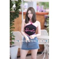 ราคา เสื้อครอปคล้องคอทรงผ้าเช็ดหน้า เว้าหลัง สกรีนลาย Barbie แซ่บๆๆ (16873641712)