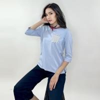 ราคา PORTLAND เสื้อยืดแขน 3 ส่วน แต่งกระเป๋า สีฟ้า 3 4 Sleeve Tee Blue (20330868677)