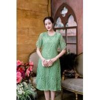 ราคา สีเขียว ชมพู เดรสผ้าลูกไม้เนื้อนิ่ม ดีไซน์ชายระบายอัดพลีท สวยหวาน เดรสออกงาน ปาร์ตี้ ครบรอบ S 3XL (21204456940)