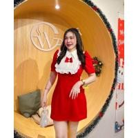 ราคา เดรสแขนสั้นสีแดงเลือดหมู สายแบ๋ว คอปกแต่งโบว์แดงน่ารักๆ เหมาะกับคริสต์มาส ต้อนรับปีใหม่สุด (21147303152)