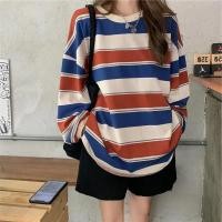 ราคา เสื้อสวมหัวคอกลมทรงหลวมสำหรับผู้หญิงเสื้อยืดแขนยาวลำลองพิมพ์ลายทางแฟชั่น (21170192939)