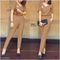 ราคา Set 2ชิ้น เสื้อคอวีแขนสั้น กางเกงขายาว กระเป่าข้าง ยืดสม็อคหลัง ผ้าซาร่าสีพื้นสวย AP2754 (17057565343)