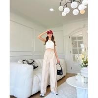 ราคา Lady pants กางเกงขายาวทรงกระบอก แต่งหูเดียว งานซิปหน้า เย็บจีบหน้า ทรงสวย (20893707673)