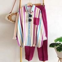 ราคา Lanrui ชุดวอร์มลำลองของผู้หญิง 2 ชิ้นชุดเสื้อแขนยาวลายและชุดกางเกงขาสั้นมินิเอวสูงหลวม (17941098807)