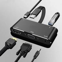 ราคา USB C to HDMI Adapter 4K 5 in 1 Type C to HDMI VGA Audio USB 3 0 Port USB C Female Port Converter (3361704081)