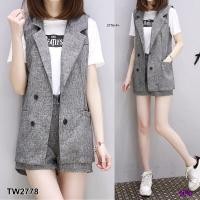 ราคา TW2778 เซท 2 ชิ้น เสื้อสูท Blazer กางเกงขาสั้น (2080766386)