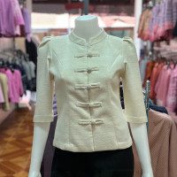 ราคา เสื้อ ผ้าฝ้าย เยื่อไผ่ สีขาว งาช้าง คอจีน กระดุมสะพาน แขนสามส่วน อัดผ้ากาว 12 12 (19823830692)