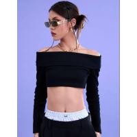 ราคา Ahalf Rib off Shoulder long sleeve crop top เสื้อครอปเปิดไหล่ผ้าร่องแขนยาว พรีออเดอร์เฉพาะสีดำ (21334311417)