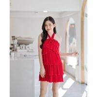 ราคา SHINING RED ชุดเดรสอัดพลีทสีแดง สวยมาก TYL016 (19200727156)