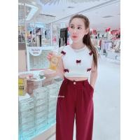 ราคา เซทเสื้อครอปขาวสุดชิค แต่งโบว์แดง กางเกงขายาว เอวสูง ขากระบอก ดีเทลสวย (21300681854)