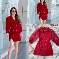 ราคา BS1548 Dress เดรสสั้นผ้าซาร่า แขนพองซีทรู ชุดสีแดง วาเลนไทน์ (5356120255)