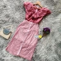 ราคา BS0102 เดรสคอวี แขนกุดแต่งระบาย เนื้อผ้าลูกไม้ตัดต่อด้วยผ้าโฟเวย์ (21225247312)