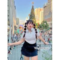 ราคา เสื้อครอปแฟชั่นสาวอวบ y2k แต่งกระดุมหน้า เก็บเอวเข้าทรงสวยสุดๆ (20530137181)