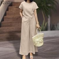 ราคา จัดส่งฟรี Esolo ZANZEA ชุดวอร์ม2ชิ้นสำหรับชุดแขนสั้นเสื้อผู้หญิงท่อนบนหลวมกางเกงขายาว Solid 15 (19020632791)