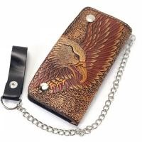 ราคา Chinatown Leather กระเป๋าเงินหนังวัวยาวตอกลาย นกเหยี่ยว กระดุม สายโซ่ (21299334086)