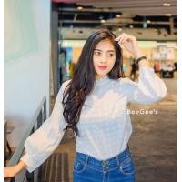 ราคา เสื้อแฟชั้นผู้หญิง เสื้อเบลาส์ เสื้อทูนิค ปักฉลุแขนยาวพองปลายแขน งานสวยเก๋มาก (2661748331)