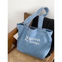 ราคา กระเป๋าผ้ายีนส์ ใบใหญ่ กระเป๋าผ้าปักลาย Less Monday tote bag พร้อมส่ง (20327313837)