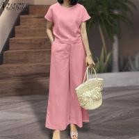 ราคา จัดส่งฟรี Esolo ZANZEA ชุดวอร์ม2ชิ้นสำหรับชุดแขนสั้นเสื้อผู้หญิงท่อนบนหลวมกางเกงขายาว Solid 15 (19020632801)