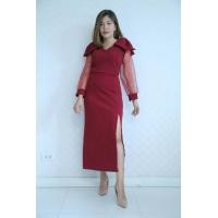 ราคา J57 เดรสสาวอวบ ผ้ายืดวูลเวฟ โบว์ยักษ์ใหล่ ผ้าแก้วตุ่ม แหวกหน้า (17479596187)