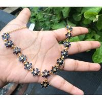 ราคา สร้อยคอไพลินเคลือบทอง ดอกไม้ไทย gold plated blue sapphire necklace thai flower (20227907743)