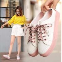 ราคา NEW รองเท้าผ้าใบเปิดส้น 5 ซม รองเท้าแฟชั่น รองเท้าผ้าใบผู้หญิง เสริมส้นสูง 3 ซม มี 2 สี ดำ ขาว พร้อมส่ง No F141 (18110698183)