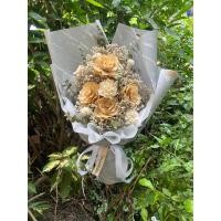 ราคา ช่อดอกไม้แห้ง ช่อดอกไม้โทนสีขาวครีม ห่อกระดาษลายmable สีเทา สวยเทห์มาก (19297929524)