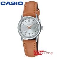 ราคา Casio Standard นาฬิกาข้อมือผู้หญิง สายหนัง รุ่น LTP V002L 7B3UDF สีเงินสายสีน้ำตาล หน้าปัดเงินโรมัน (9440245243)