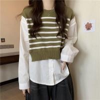 ราคา H H พร้อมส่ง เสื้อแขนยาวผ้าชีฟอง ไหมพรมคอกลมลายทาง M1352 1 C (20237758960)