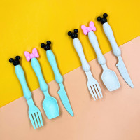 ราคา ช้อนส้อมเด็ก ชุดช้อนส้อมลายการ์ตูน 3PCS ผลิตจากฟางข้าวสาลี (20948655366)