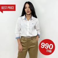 ราคา Best price PORTLAND เสื้อเชิ้ตขนา 3 ส่วน แต่งปกเสื้อ Sleeves Solid Shirt White (20583368958)
