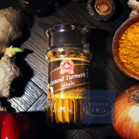 ราคา 50 กรัม ขมิ้นป่น ง่วนสูน ตรามือที่ 1 ขมิ้นบดละเอียด Nguan Soon Natural Ground Turmeric 50 grams in glass bottle (10769602835)