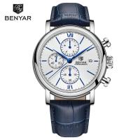 ราคา BENYAR Original Men นาฬิกาใหม่คลาสสิก Casual กันน้ำ Hardlex นาฬิกาข้อมือแก้ว Chronograph ควอตซ์หนังกีฬานาฬิกาผู้ชาย BY 5196 (15661681867)