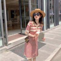 ราคา Mira shop เดรสไหมพรมคอปกกระดุมหน้าลายมินิมอล ชุดมินิเดรส 88063 (9957170468)