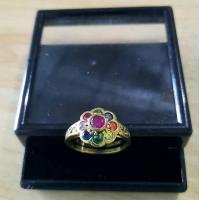 ราคา แหวนพลอยนพเก้า แหวนทองเหลืองประดับพลอยนพเก้า แหวนพลอยประจำวัน ลายดอกไม้ BR 12 (16873203800)