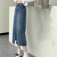 ราคา กระโปรงยีนส์ เอวสูง กระโปรงยีนส์ยาว ทรงเอ ผ่าข้าง สําหรับผู้หญิง (20038851244)