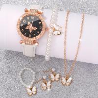 ราคา นาฬิกาควอตซ์ตัวชี้ผีเสื้อประดับพลอยเป็นประกายสำหรับสุภาพสตรีสายหนังพร้อมเครื่องประดับมุกผีเสื้อ ไม่มีกล่อง (21340259087)