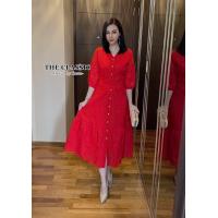 ราคา M 3XL The classic เดรสยาวกระดุมหน้า โบว์ผูกเอว ใช้ผ้าฉลุเนื้อดีปักขอบรอบลาย คอวีกระดุมมุกเปิดจริงยาวถึงชาย Chinese (21245190290)