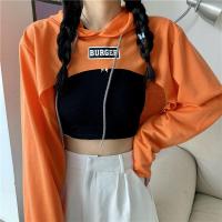 ราคา ผู้หญิงเสื้อเอวลอยบางแขนยาวเสื้อยืดมีฮู้ดเสื้อ (5425894475)