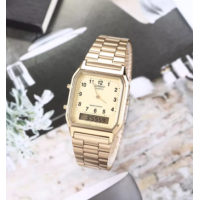 ราคา นาฬิกา Casio รุ่น AQ 230GA 9B นาฬิกาข้อมือ 2 ระบบใส่ได้ทั้งชายและหญิง สายแสตนเลสสีทอง ของแท้ 100 ประกันศูนย์ CMG 1 ปีเต็ม (169393608)