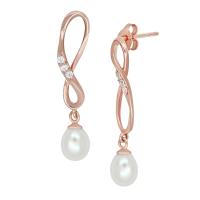 ราคา A CEMI Infinity RIbbon Earringต่างหูมุกแท้ ต่างหูเงินแท้ ชุบทอง 18K โรสโกลว์ ต่างหูดีไซน์ (10002691555)