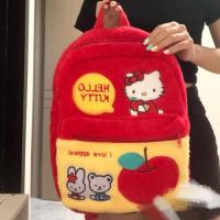 ราคา กระเป๋าเป้สะพายหลัง Hello Kitty ใหม่สำหรับผู้หญิงกระเป๋าผ้ากำมะหยี่ปักลายการ์ตูนลำลอง (20800192510)